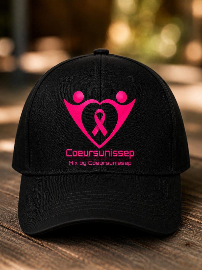 Casquette noire Cœurs Unis SEP logo rose, vue de face